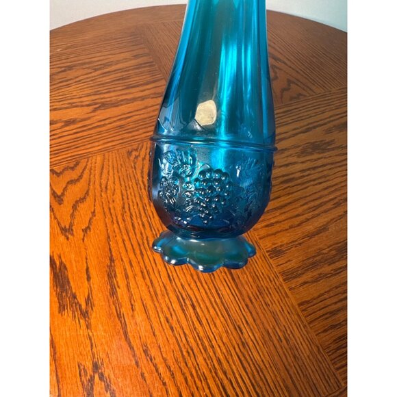 Vintage Blue Swung Glass Vase with Floral Base and Grape Accents - Picture 5 of 6